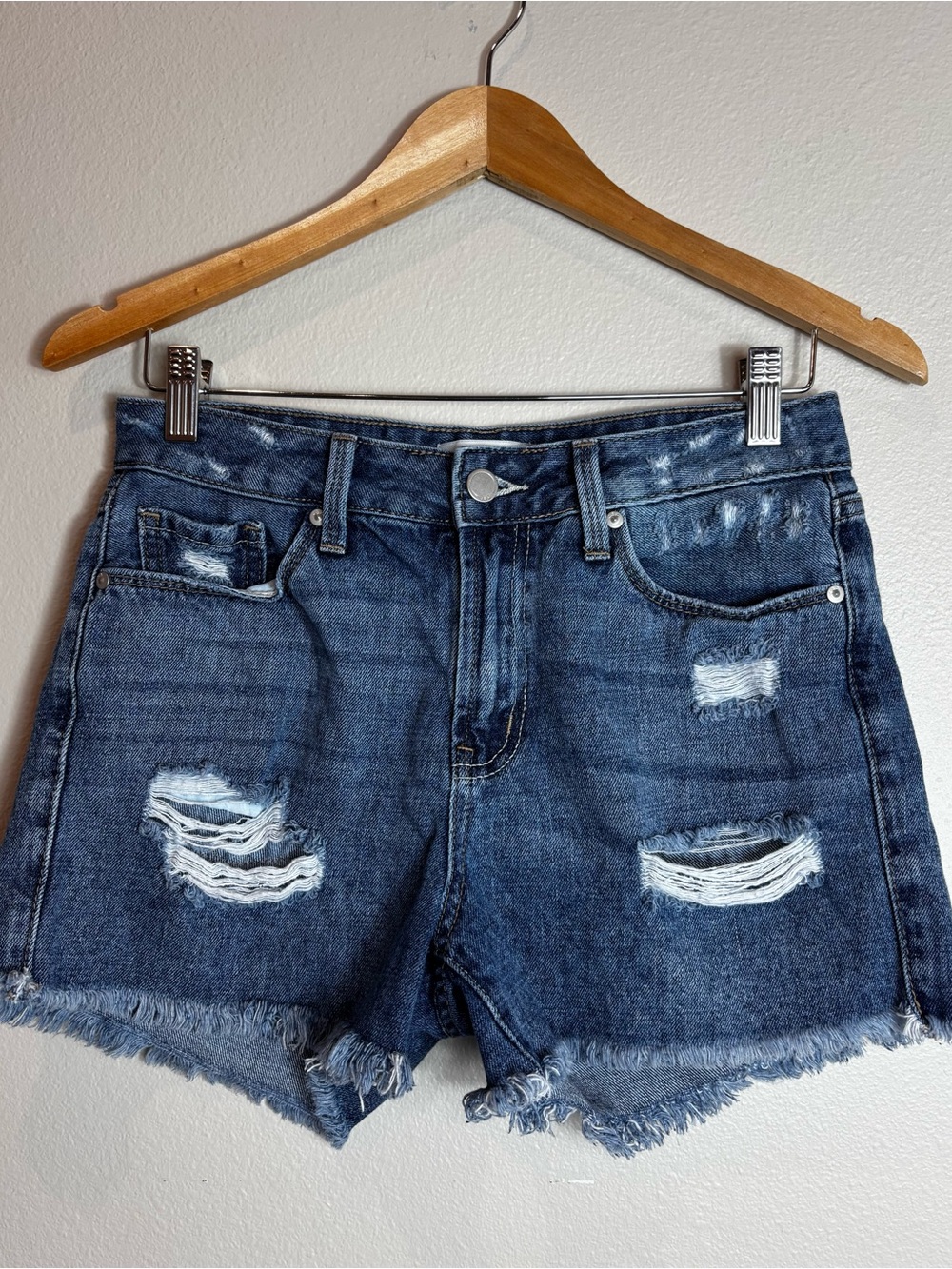 Just Black Distressed Dark Blue Denim Jean Shorts